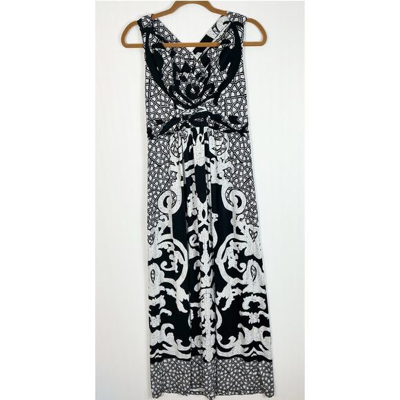 Soma Womens Maxi Dress Grecian Tile Cross Back Black White Medium - Picture 1 of 6
